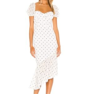 Privacy Please Mackenzie Midi white polka dot puff sleeve dress, size XXS